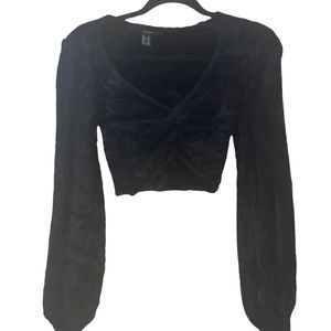 Black Fuzzy Cropped Long Sleeve Shirt NWOT